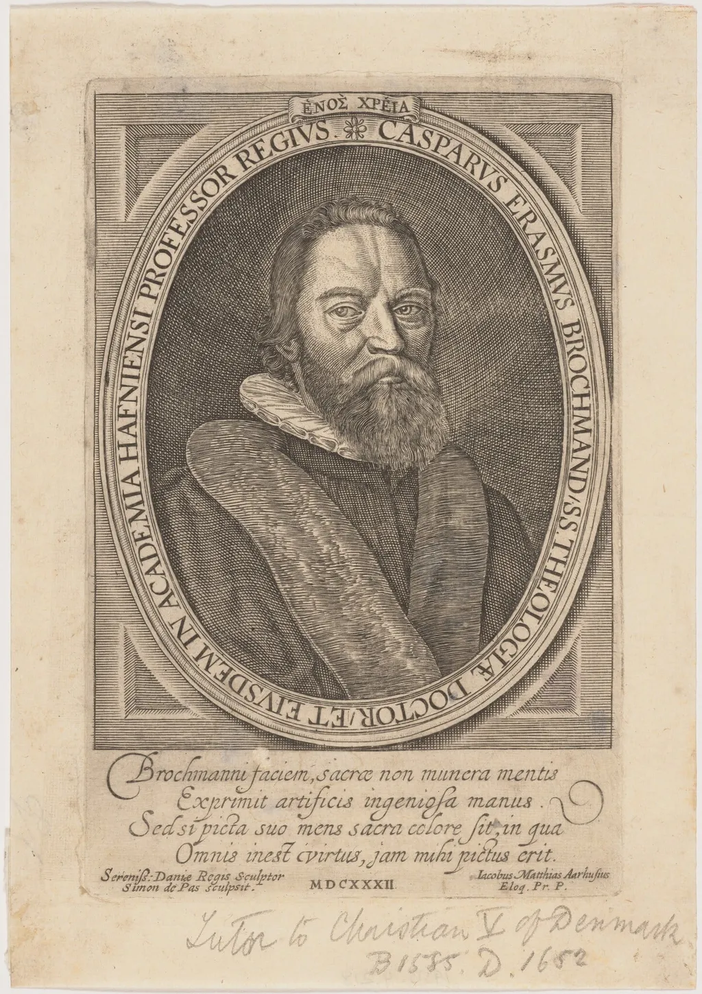 Jesper Rasmussen Brochmand, by Simon van de Passe, ink, 1632