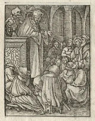 The Dance of Death:  The Preacher; The Priest, by Hans Holbein the Younger, 1526