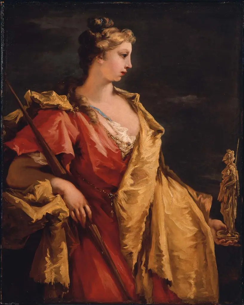 Nobility Holding a Statue of Athena, by Giovanni Antonio Pellegrini, oil, 1718