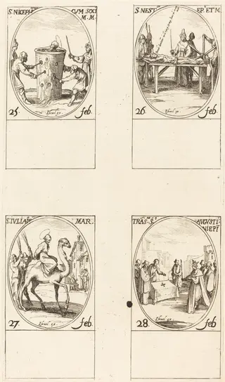 St. Nicephorus; St. Nestor; St. Julian; Translation of St. Augustin, by Jacques Callot, ink, 1634