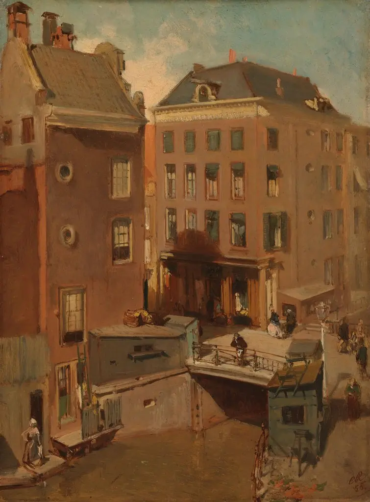 The Osjessluis near Kalverstraat in Amsterdam, by Charles Rochussen, oil, 1855