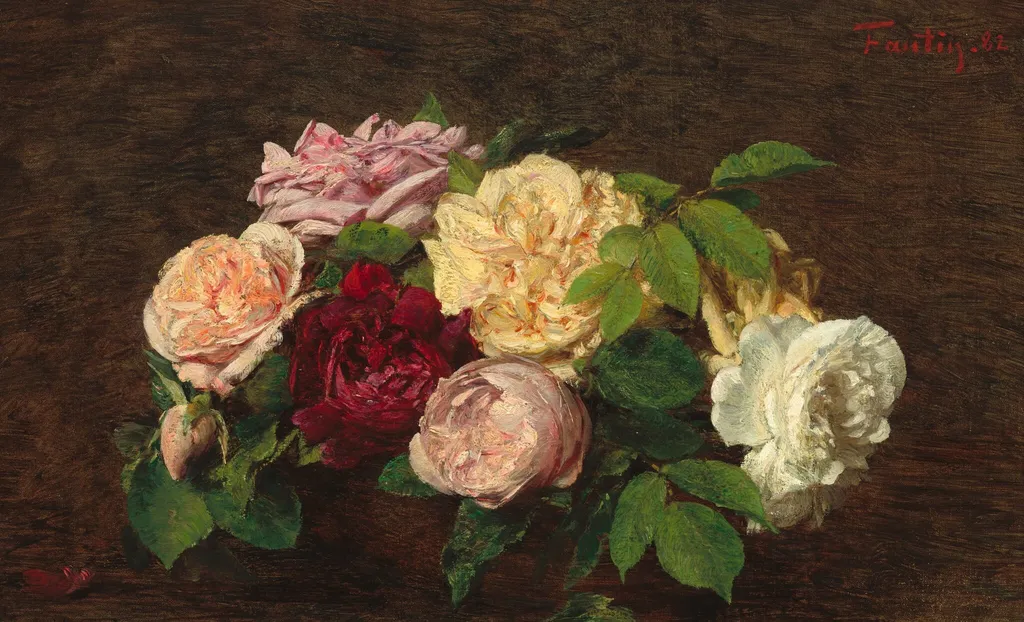 _Roses de Nice_ on a Table, by Henri Fantin-Latour, oil, 1882