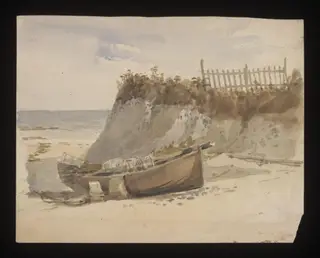 Watercolour drawing by the Grieve family, showing the beach at Kingsgate, Kent, by Grieve, 1850