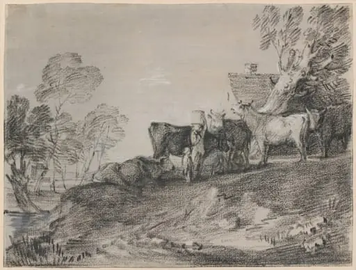 Landscape with Cattle by a Cottage, by Thomas Gainsborough, chalk, 1774