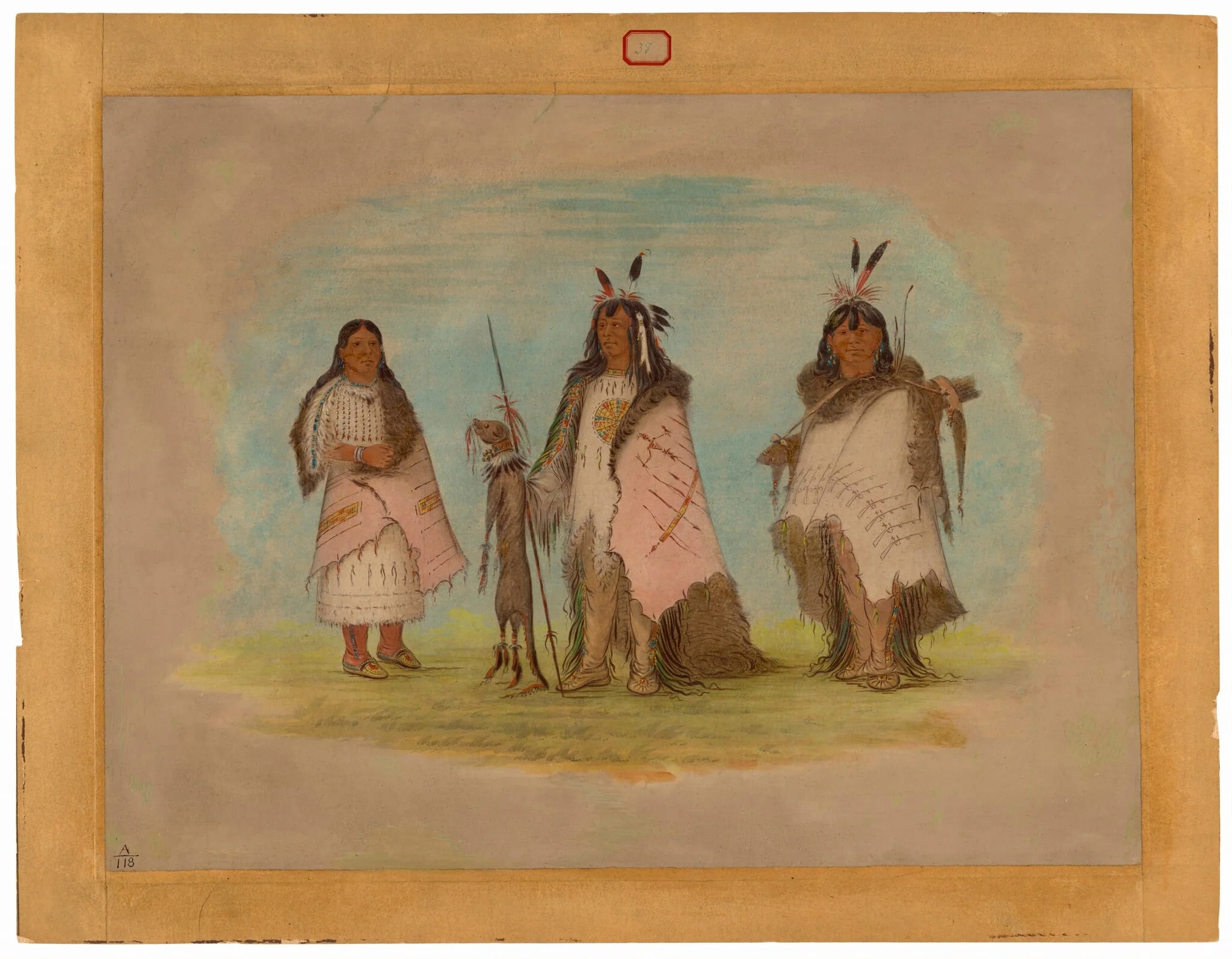 Two Blackfoot Warriors and a Woman, detail