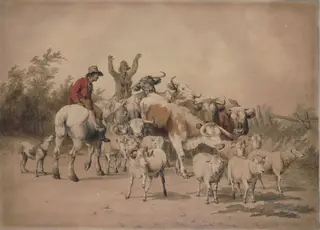Herdsman with Cattle, by Robert Hills, watercolor, 1804