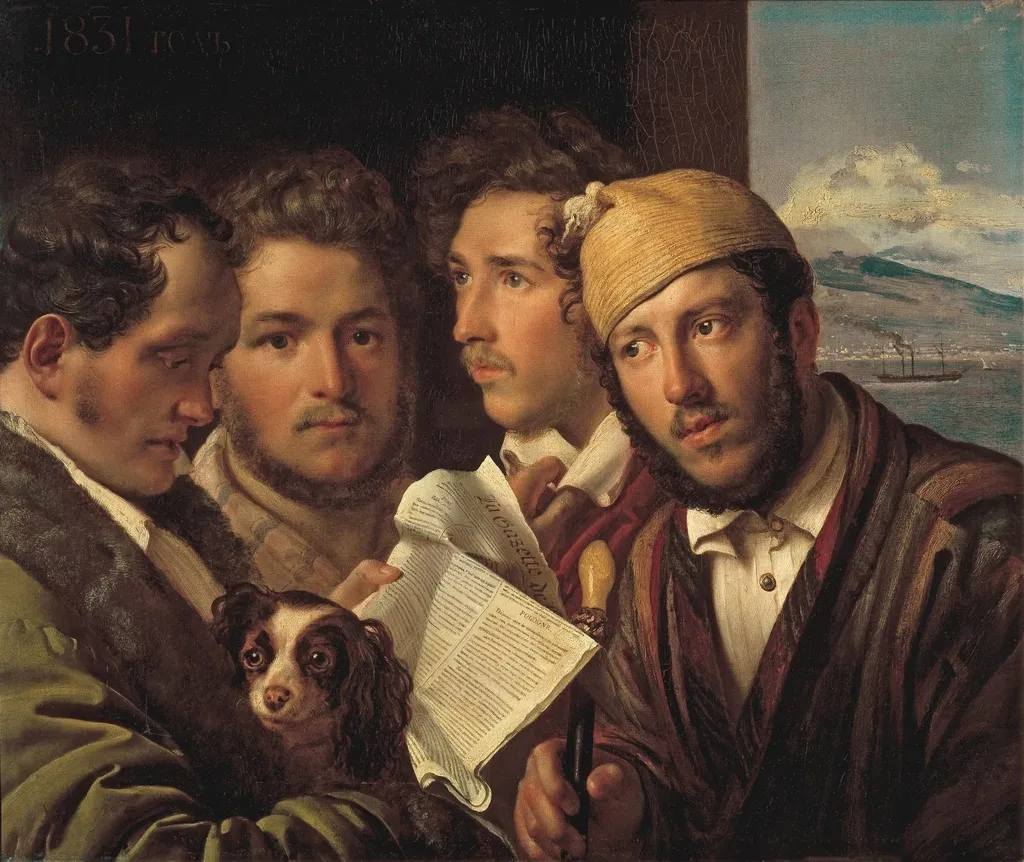 Gazette readers in Naples, by Orest Kiprensky, oil, 1831