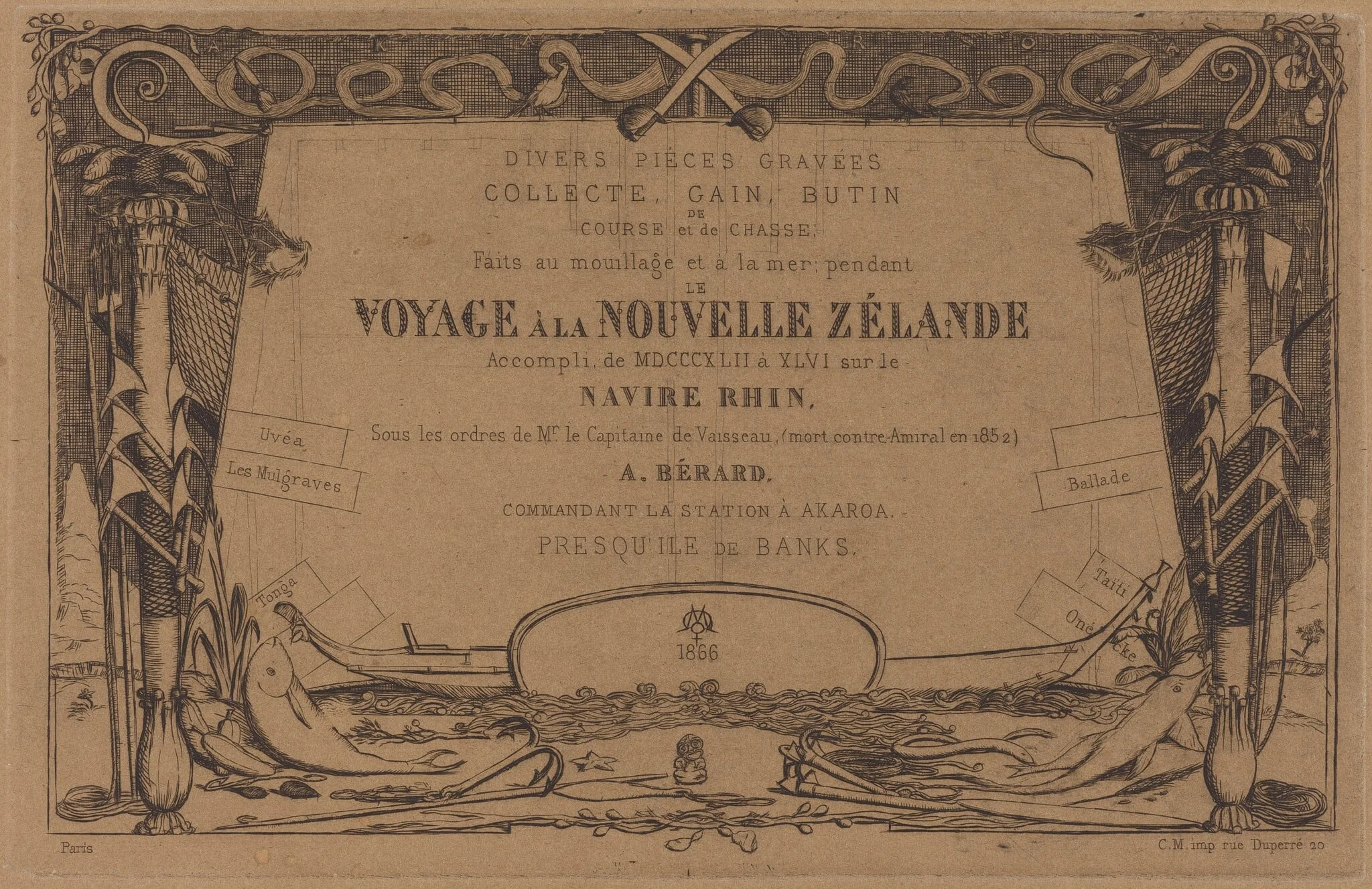 Couverture du "Voyage à la nouvelle Zélande" (Cover for the Set of Etchings Entitled "A Voyage to New Zealand"), detail