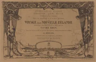 Couverture du "Voyage à la nouvelle Zélande" (Cover for the Set of Etchings Entitled "A Voyage to New Zealand"), by Charles Meryon, ink, 1866