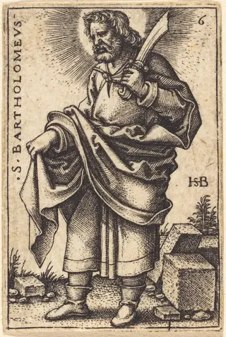 Saint Bartholomew, by Sebald Beham, ink, 1546