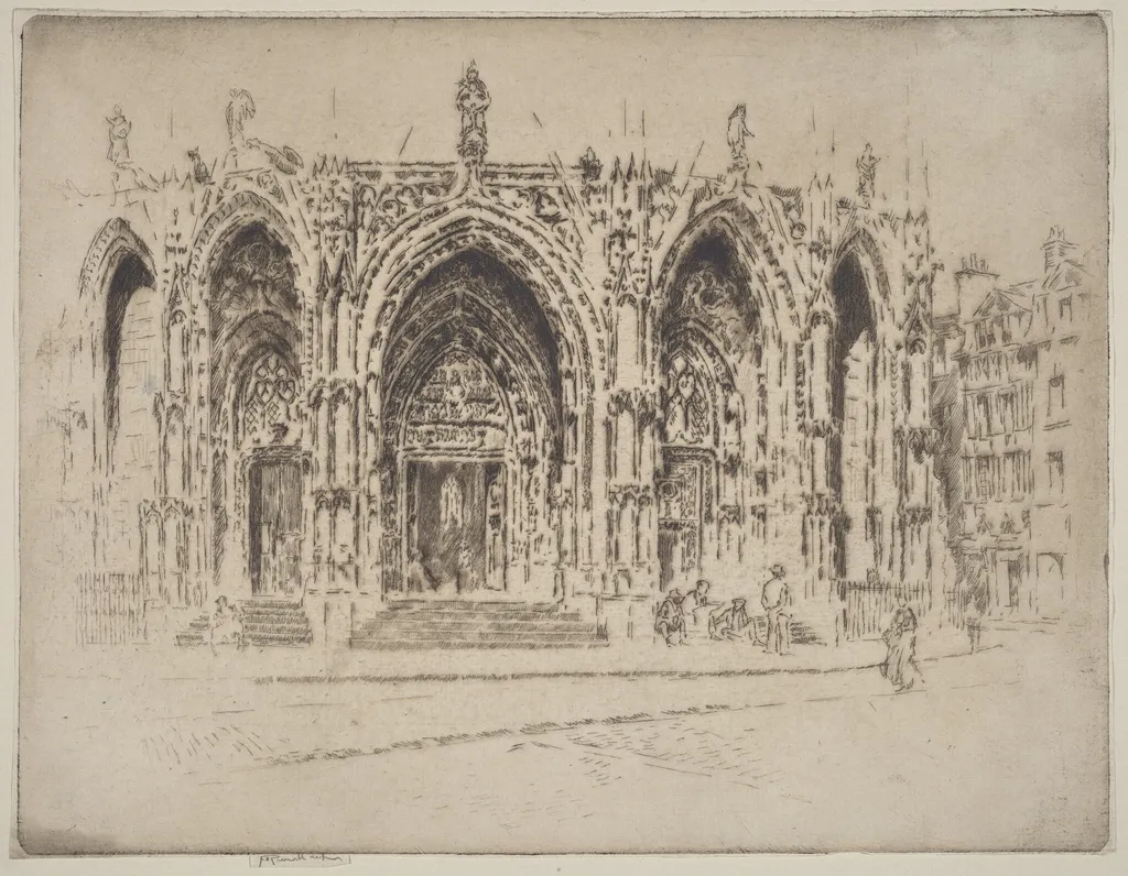 Porch of San Maclou, Rouen, by Joseph Pennell, ink, 1907