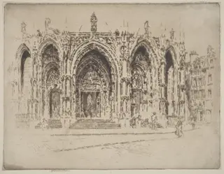 Porch of San Maclou, Rouen, by Joseph Pennell, ink, 1907
