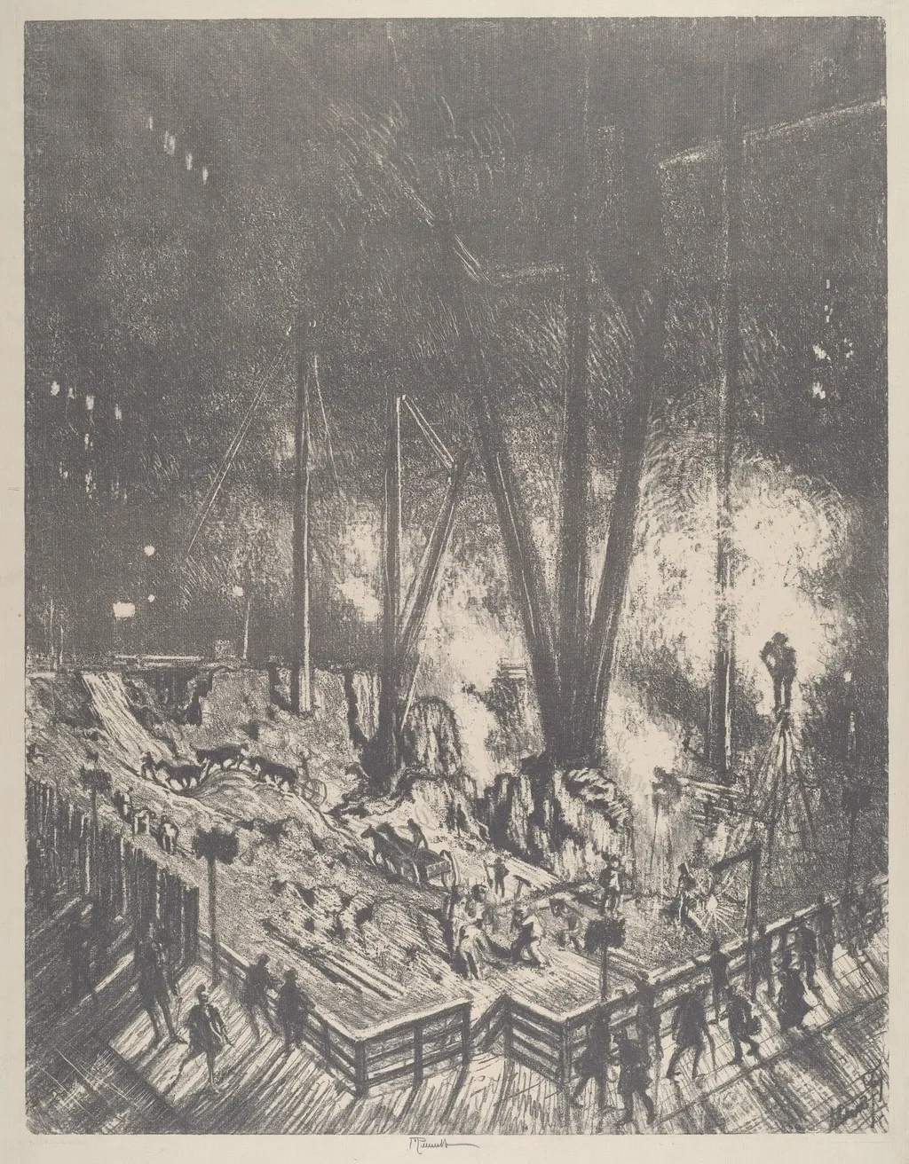 The Foundations, Building a Skyscraper, by Joseph Pennell, ink, 1910