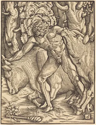 Hercules Carrying Off the Cattle of Geryon, by Gabriel Salmon, ink, 1528