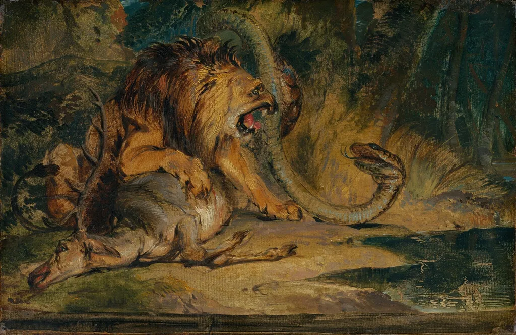 Lion Defending its Prey, by Edwin, Sir Landseer, oil, 1840