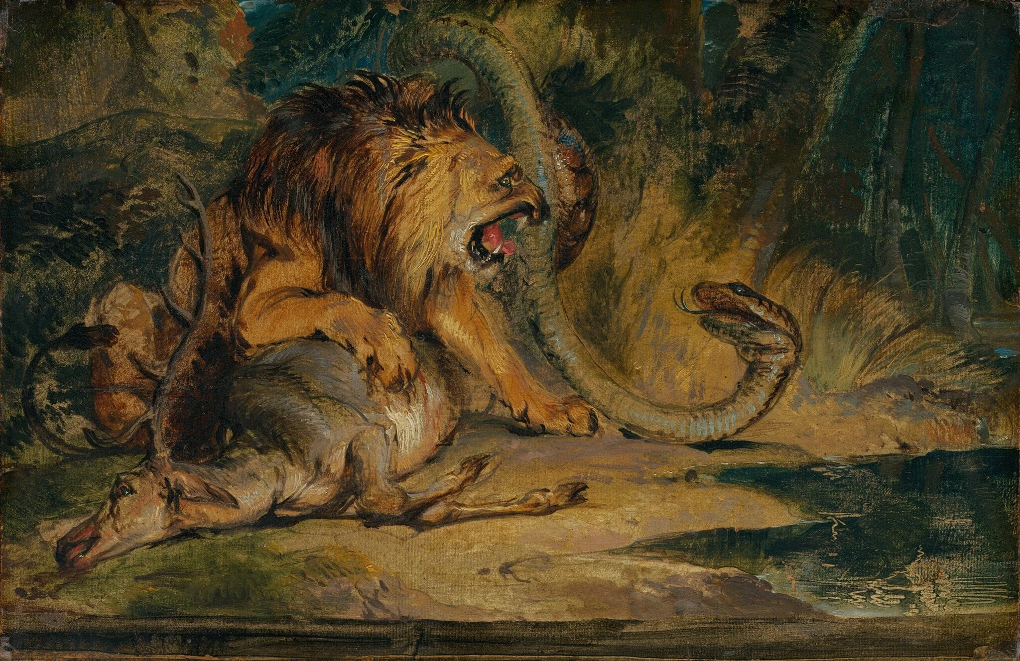 Lion Defending its Prey, detail