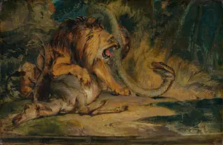 Lion Defending its Prey, by Edwin, Sir Landseer, oil, 1840