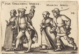 March and April, by Sebald Beham, ink, 1546