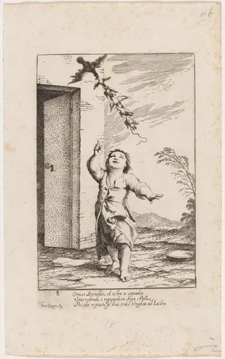 Bertoldino with the Birds Carried Away By the Kite, by Giuseppe Maria Crespi, ink, 1712