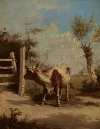 Study of a Cow against a Landscape, by Wilhelm Leopolski, oil, 1869
