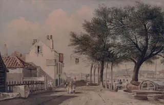 The Spread Eagle, Millbank, by John Varley, watercolor