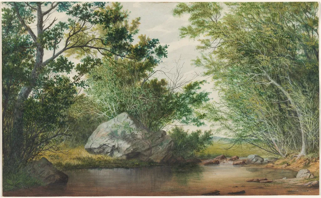 Landscape with Wooded Stream and Boulder, by William Allen Wall, 1884