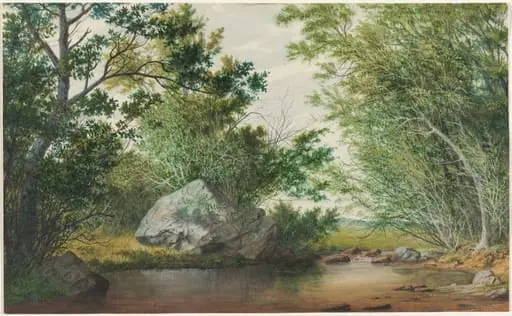 Landscape with Wooded Stream and Boulder, by William Allen Wall, 1884