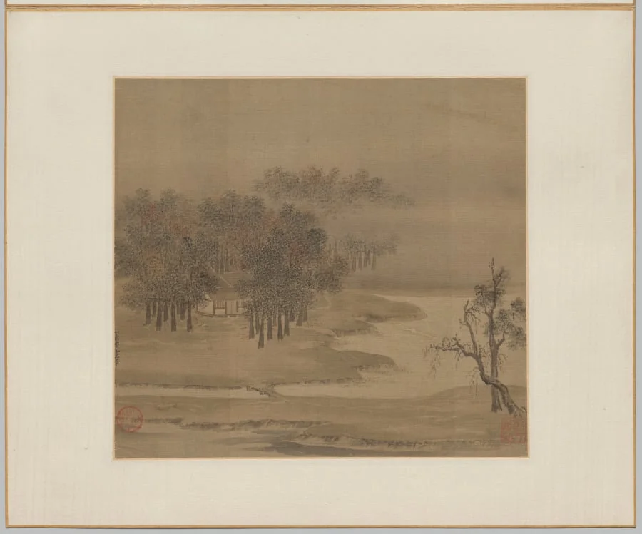 Cottages in a Misty Grove in Autumn, detail