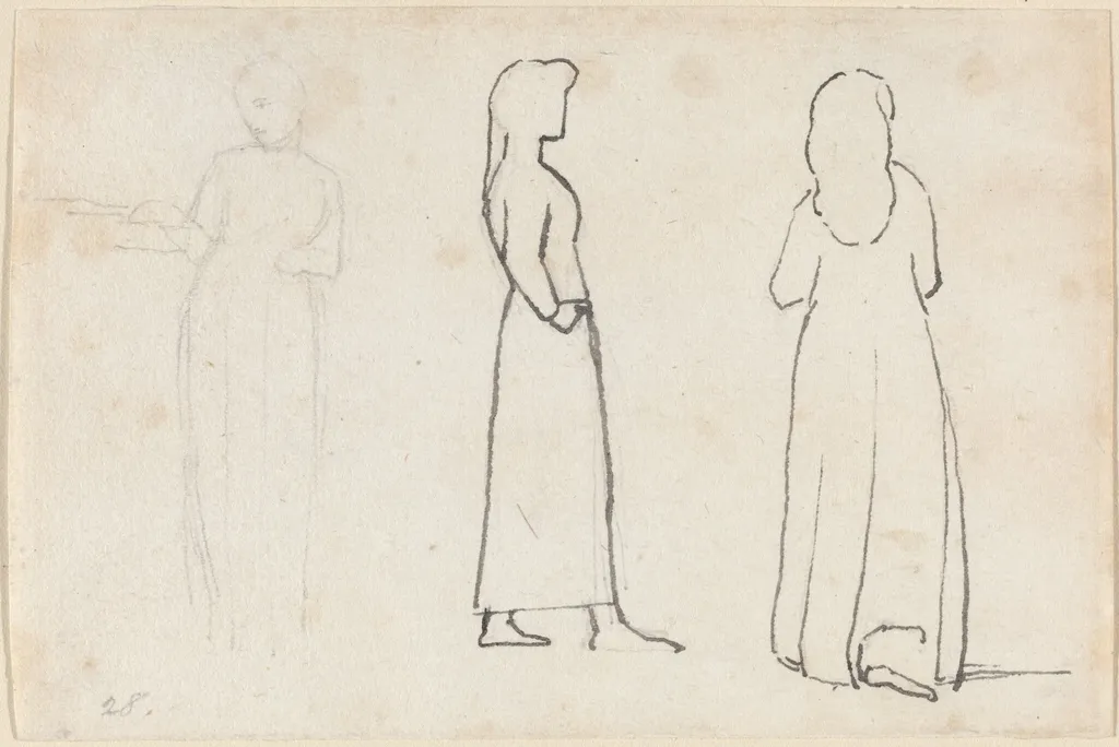 Three Sketches of a Standing Woman, by John Flaxman, ink, 1790