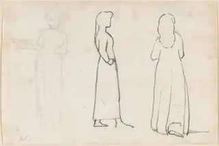 Three Sketches of a Standing Woman, by John Flaxman, ink, 1790