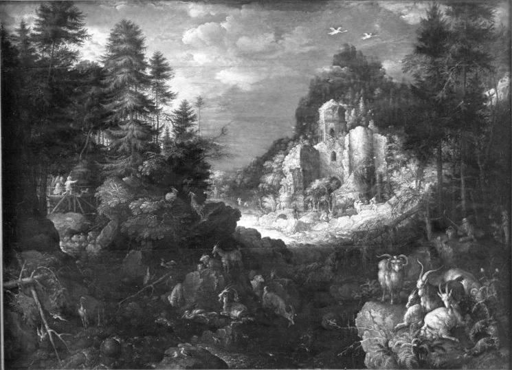 Gebirgslandschaft mit Tobias und dem Engel, detail