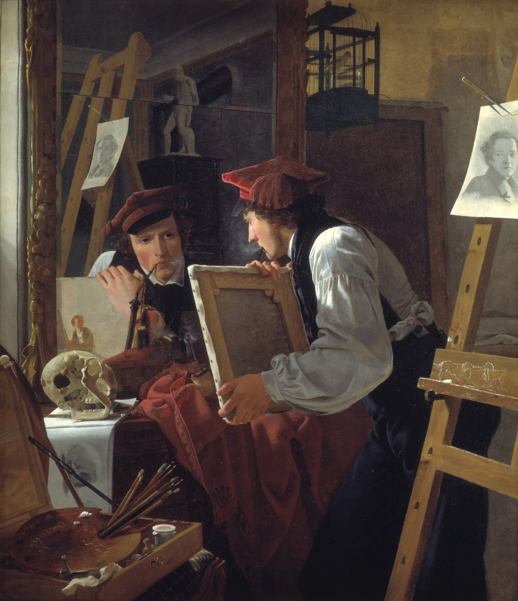 A Young Artist (Ditlev Blunck) Examining a Sketch in a Mirror, detail