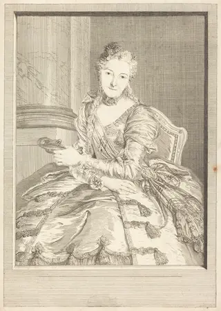 Mme. de M ... en habit de bal, by Pierre Louis de Surugue, ink, 1746