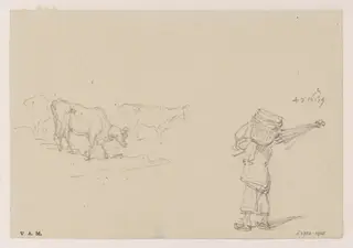 Cows, and a figure carrying a basket, by George Chinnery, 10