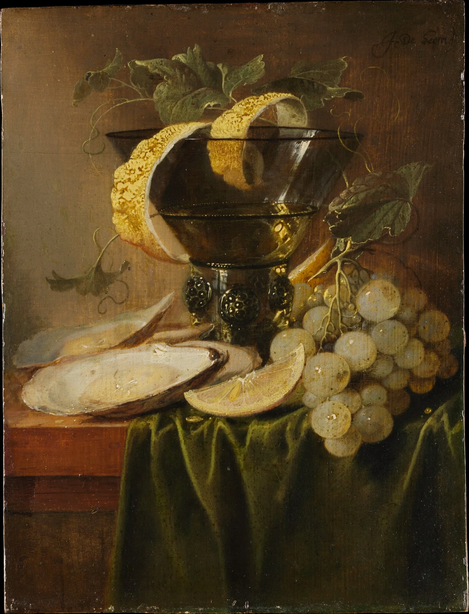 Still Life with a Glass and Oysters, detail