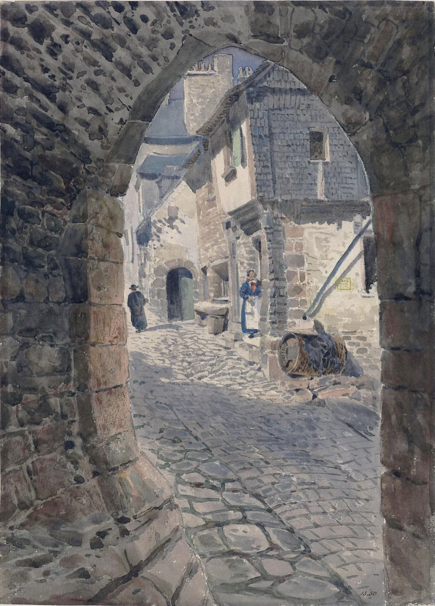 Gateway and houses at Mont St. Michel, Normandy, detail