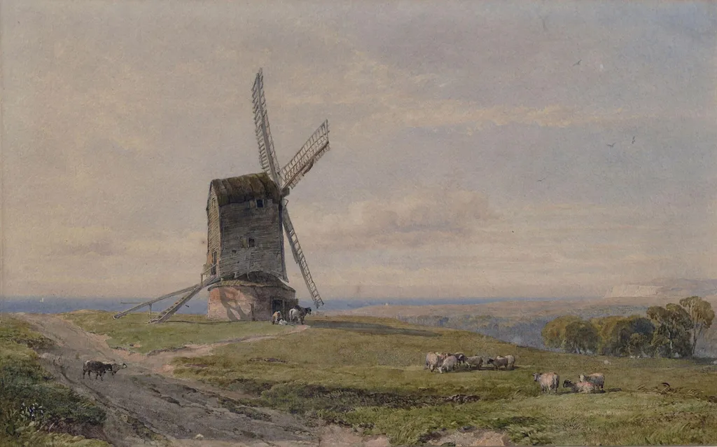 Old Windmill, near Eastbourne, by Fripp, watercolor, 1862