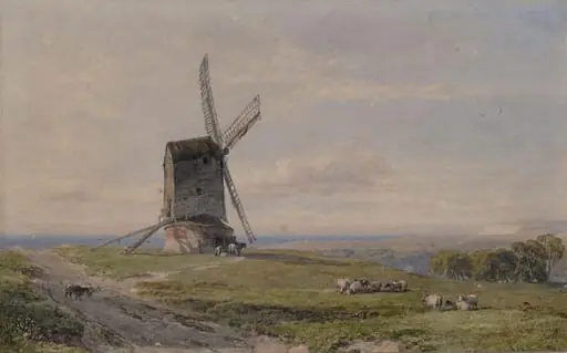 Old Windmill, near Eastbourne, by Fripp, watercolor, 1862