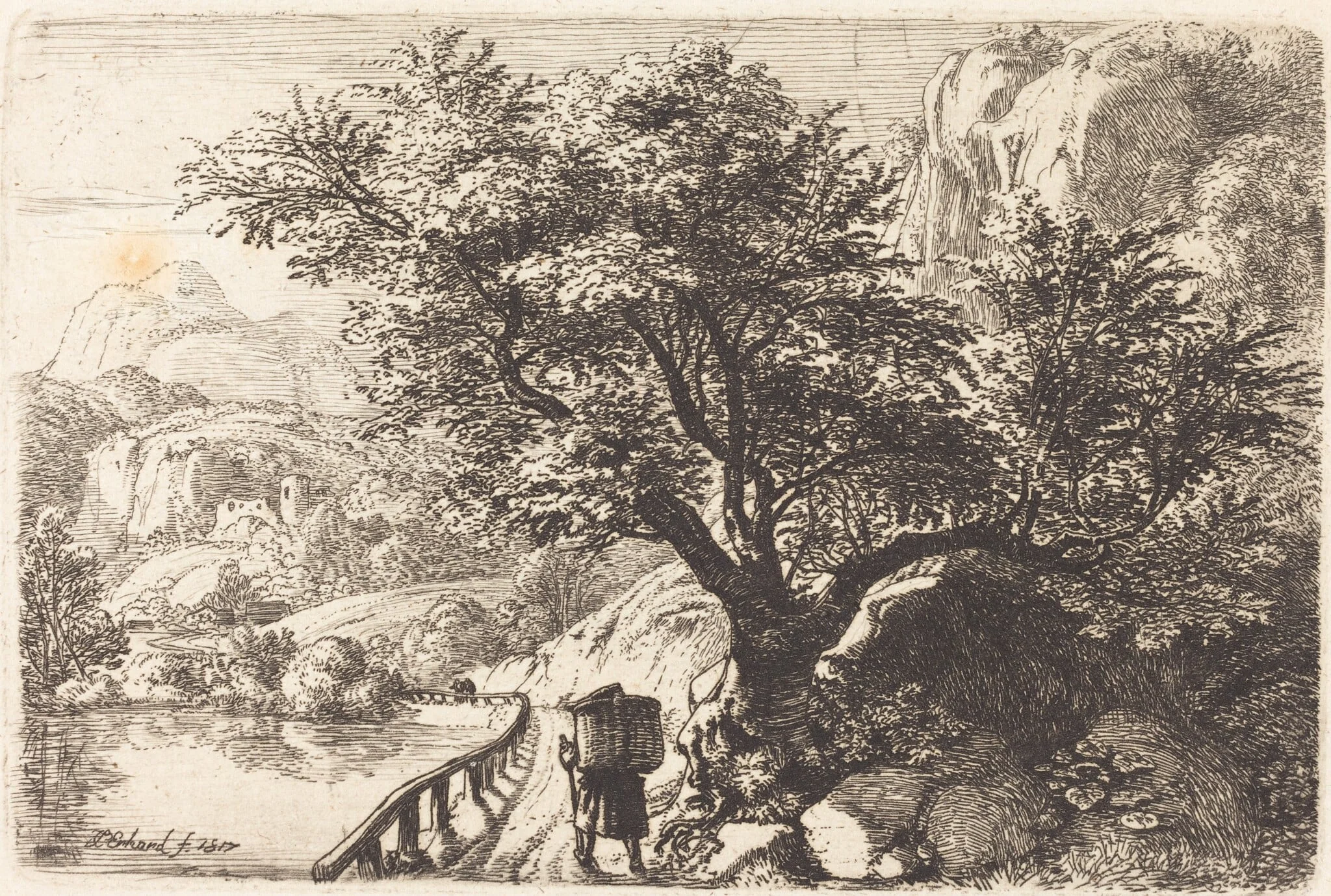 Peasant Walking along a River, detail