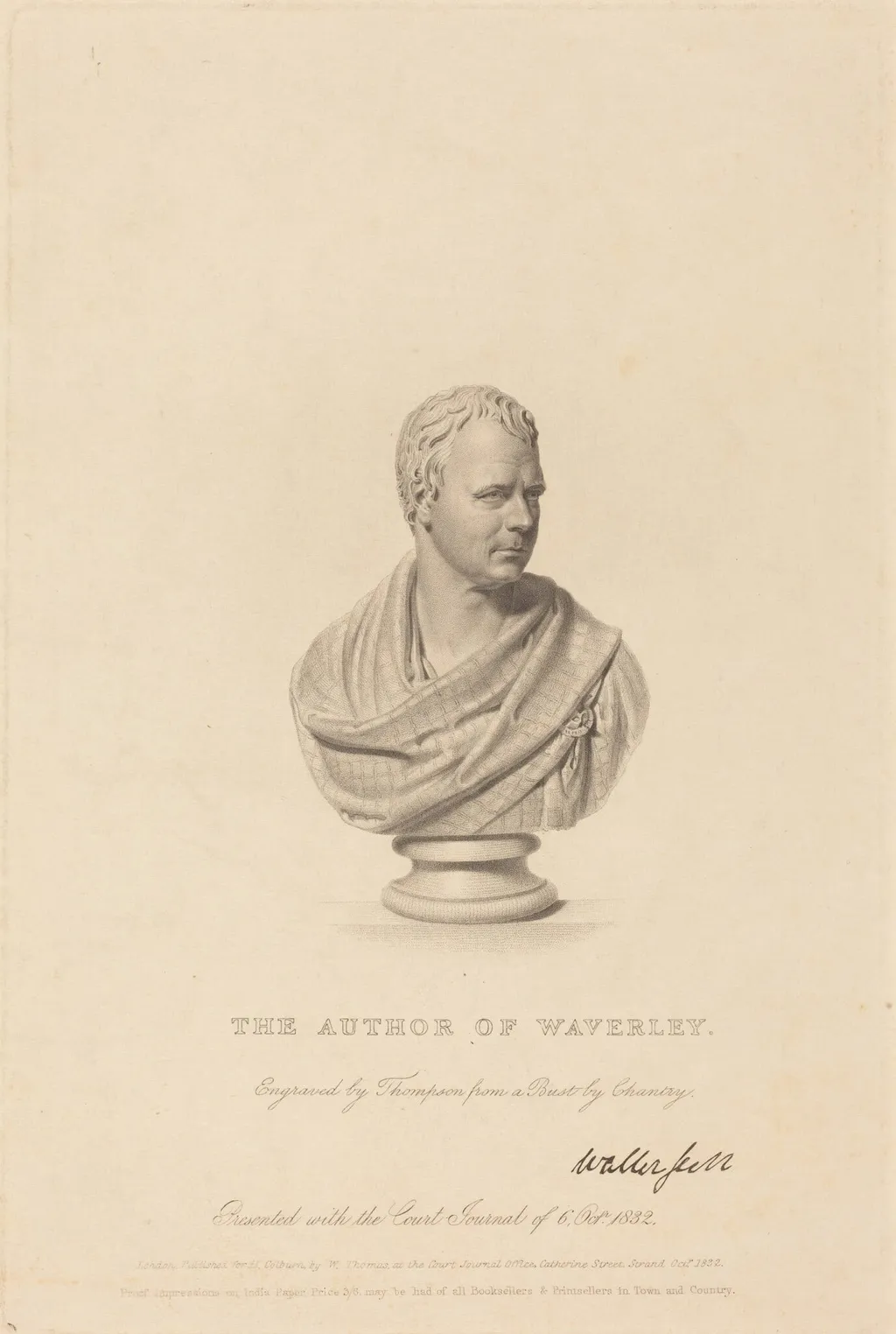 Bust of Sir Walter Scott, by James Thomson, ink, 1832