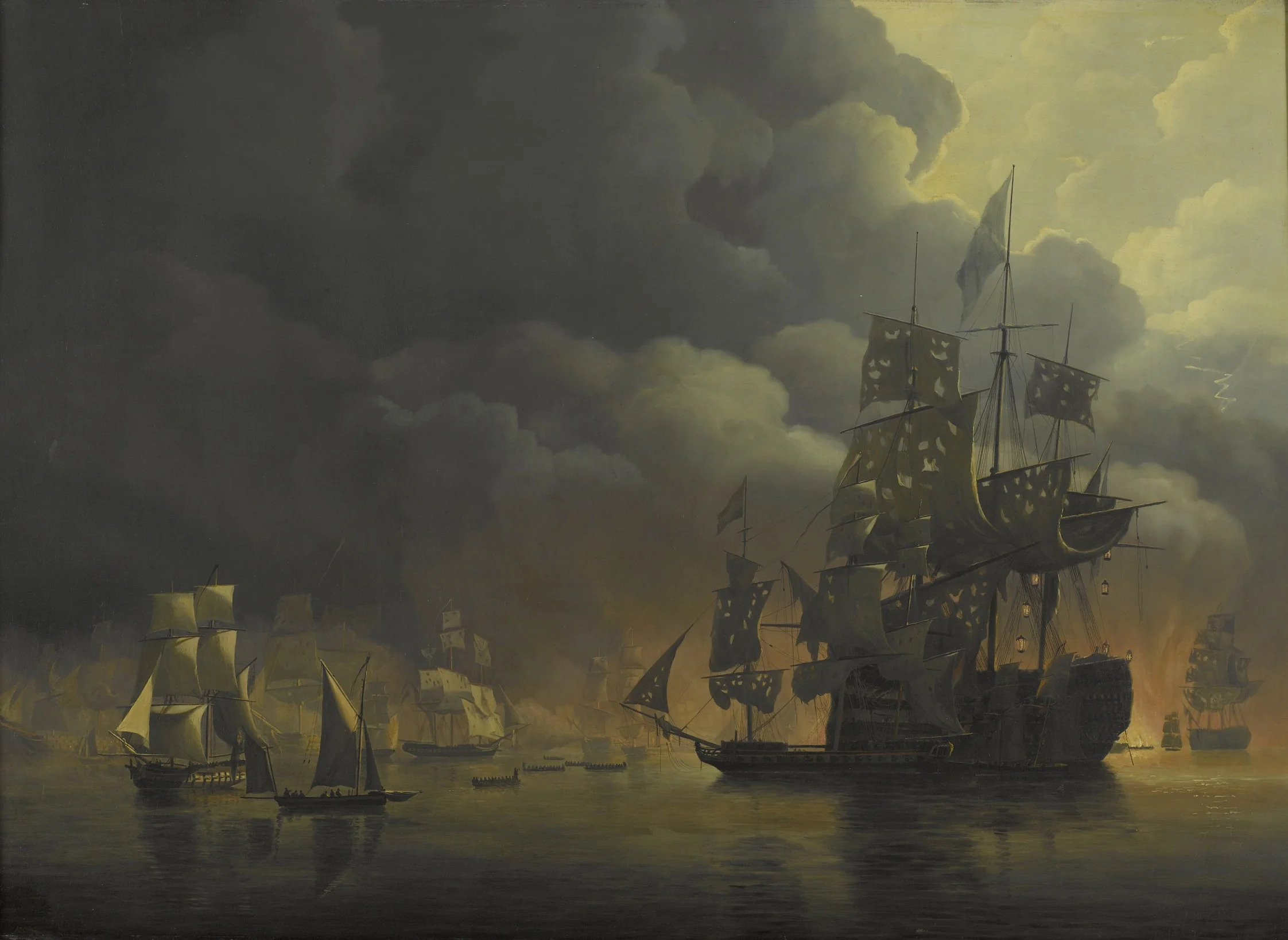 The Anglo-Dutch Fleet under Lord Exmouth and Vice Admiral Jonkheer Theodorus Frederik van Capellen putting out the Algerian Strongholds, 27 August 1816, detail
