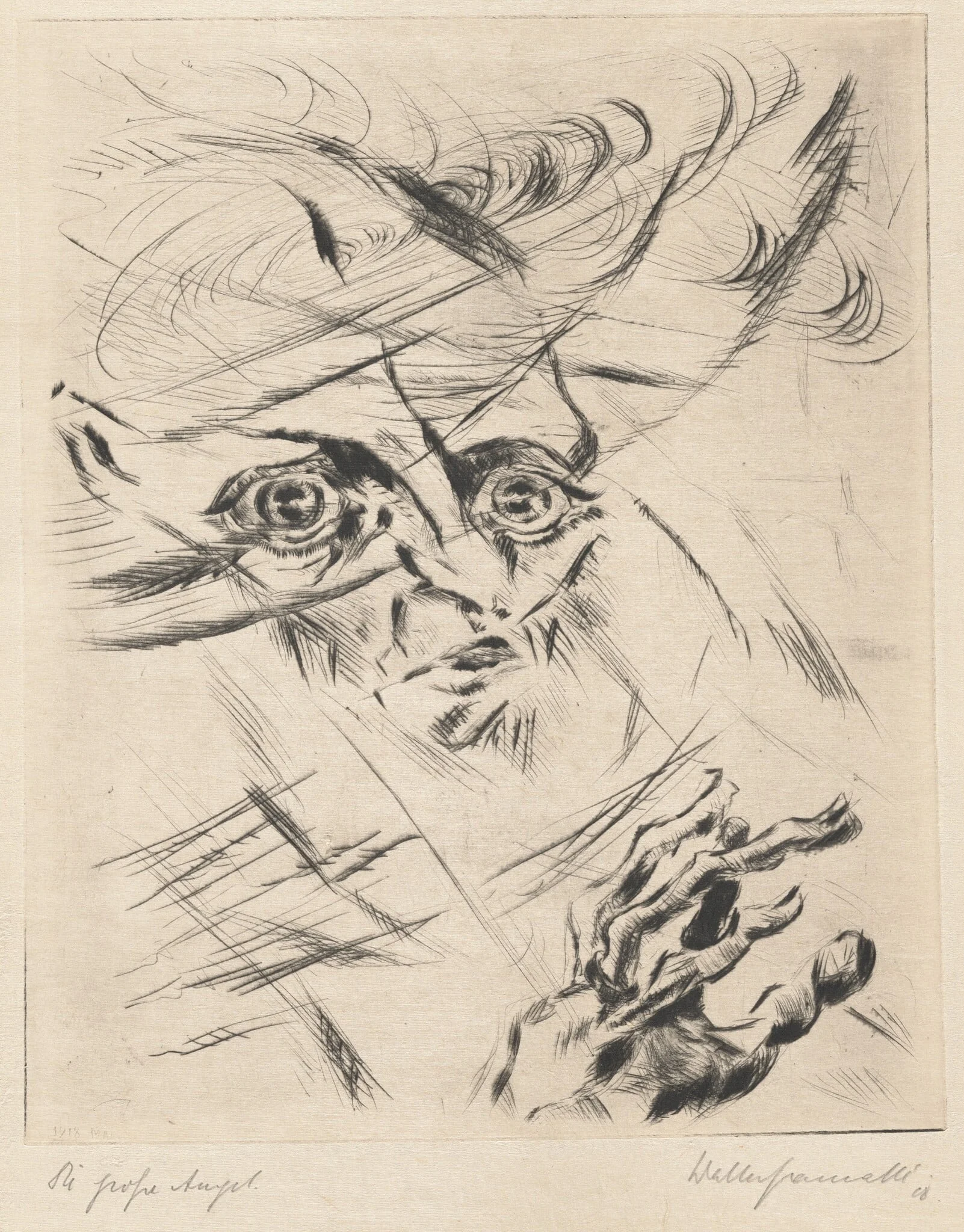 The Great Anxiety (Self-Portrait, in Three-Quarter Profile to the Right) (Die große Angst [Selbstportrat, Kopf im Halbprofil nach rechts]), detail