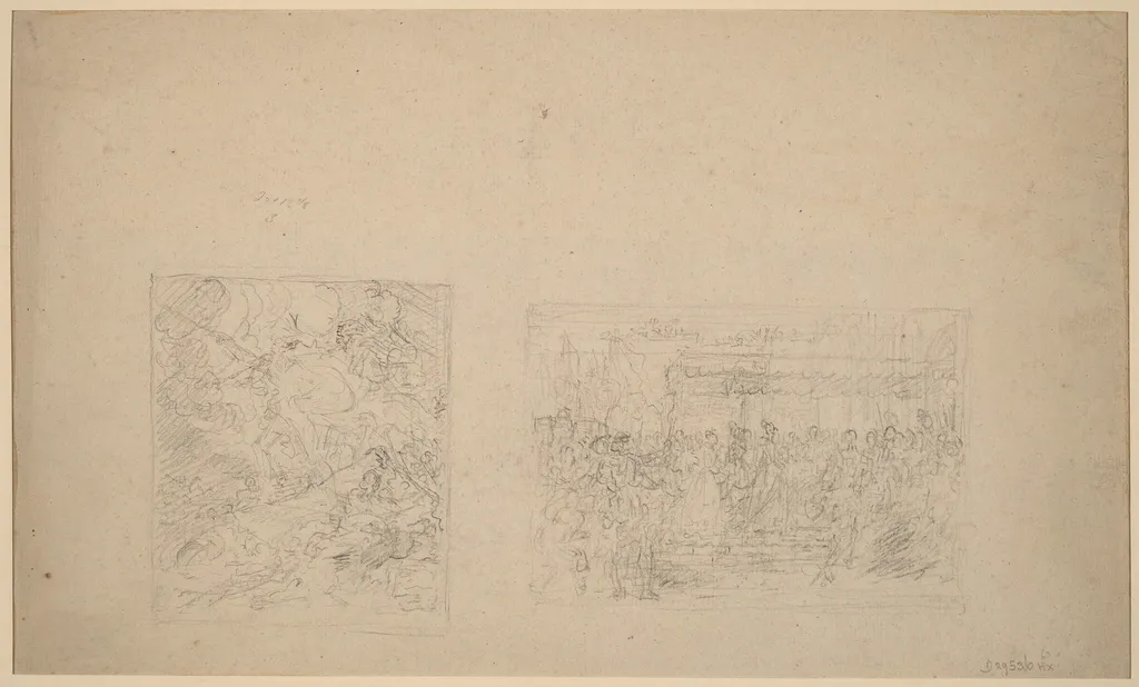 Study of Moses Striking the Rock and a Procession [verso], by Benjamin West, chalk, 1778