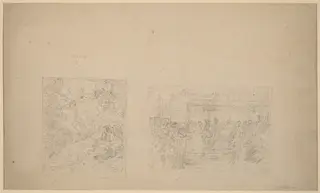 Study of Moses Striking the Rock and a Procession [verso], by Benjamin West, chalk, 1778