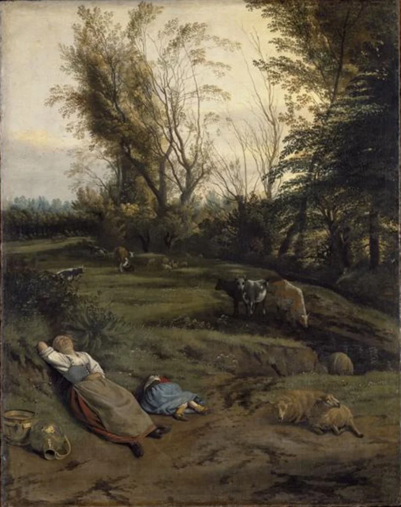 Pasture with two sleeping shepherdesses, detail