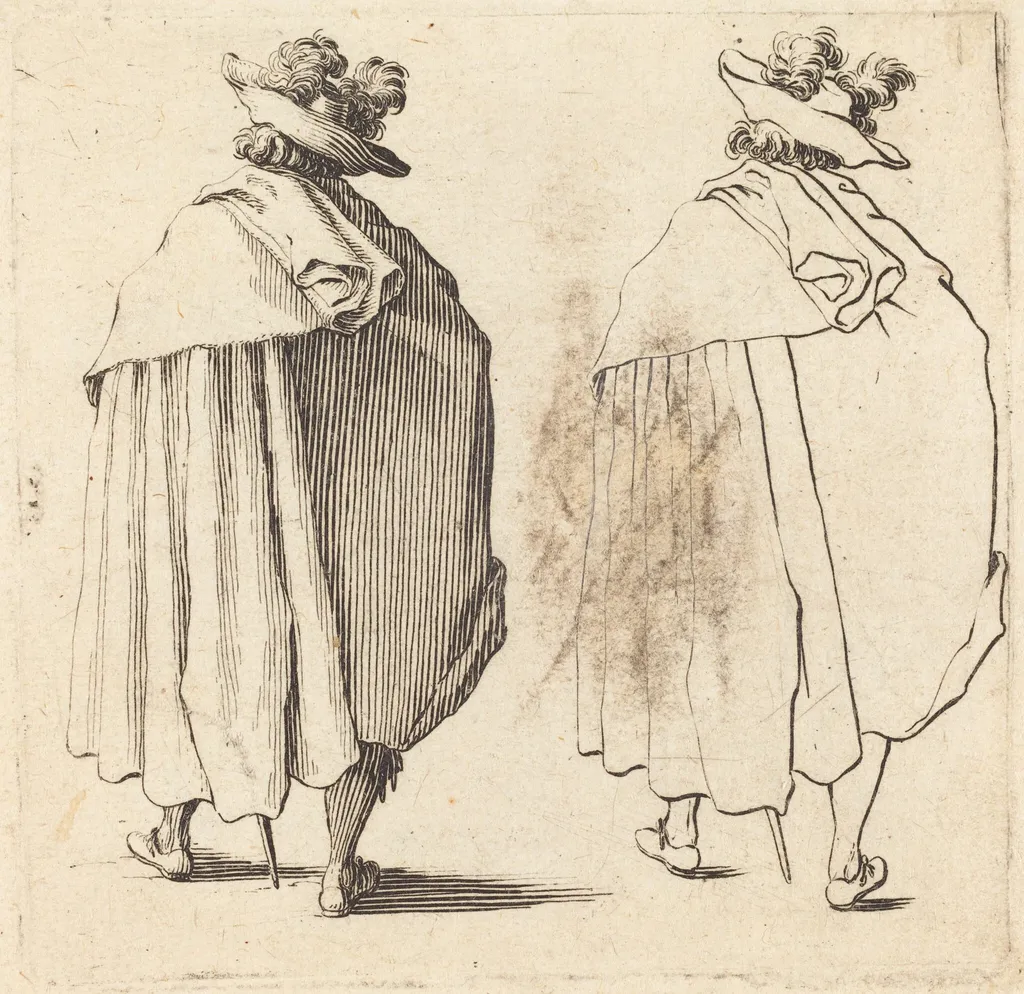 Man in Cloak, Seen from Behind, by Jacques Callot, ink, 1622