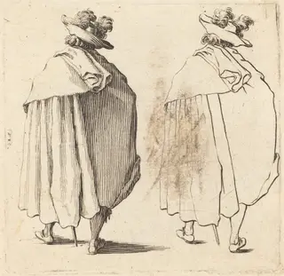 Man in Cloak, Seen from Behind, by Jacques Callot, ink, 1622