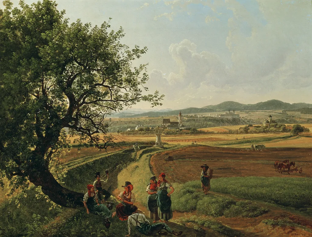 View of the Manors of Emmersdorf Castle and Rothenhof with Melk Abbey in the Background, by Josef Rebell, oil, 1826