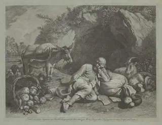 Old Man Leaning against a Sack, by Francesco Londonio, ink, 1767