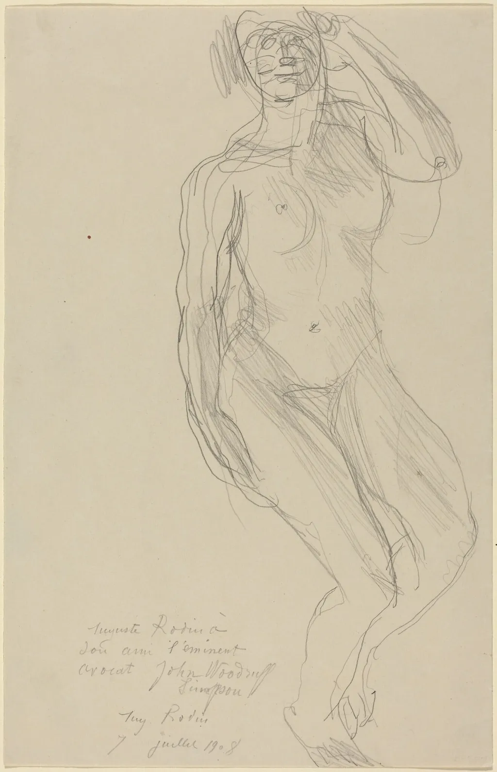 Seated Female Nude Looking Forward, by Auguste Rodin, graphite, 1908